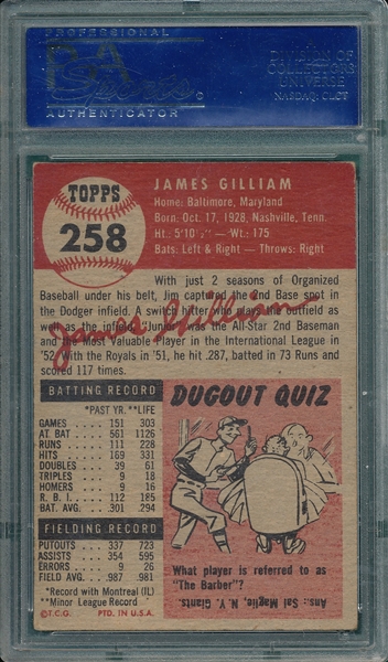 1953 Topps #258 Jim Gilliam PSA 6 *Rookie*