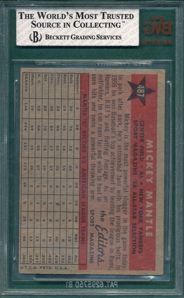 1958 Topps #487 Mickey Mantle, AS, BVG 5