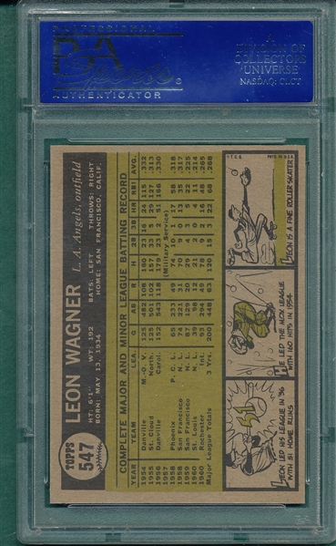 1961 Topps #547 Leon Wagner PSA 9 *Mint* *Hi #* *Only Three Higher*