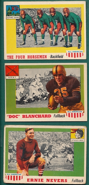 1955 Topps All American #56 Nevers, #59 Blanchard & #68 The Four Horsemen, Lot of (3)
