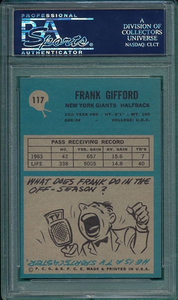 1964 Philadelphia #117 Frank Gifford PSA 9 *MINT*