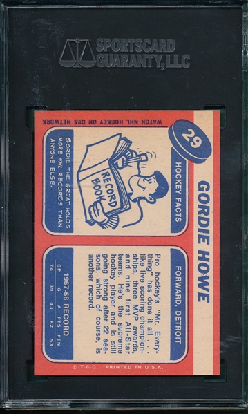 1968 Topps HCKY #29 Gordie Howe SGC 8.5