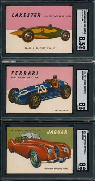 1953 Topps World On Wheels Lot of (6) W/ #63 Ferrari SGC 8