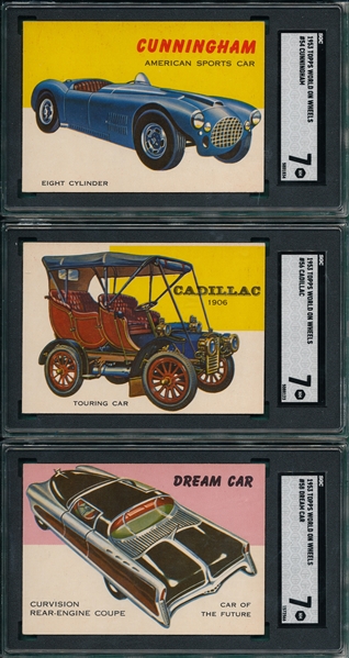 1953 Topps World On Wheels Lot of (9) W/ #56 Cadillac SGC 7