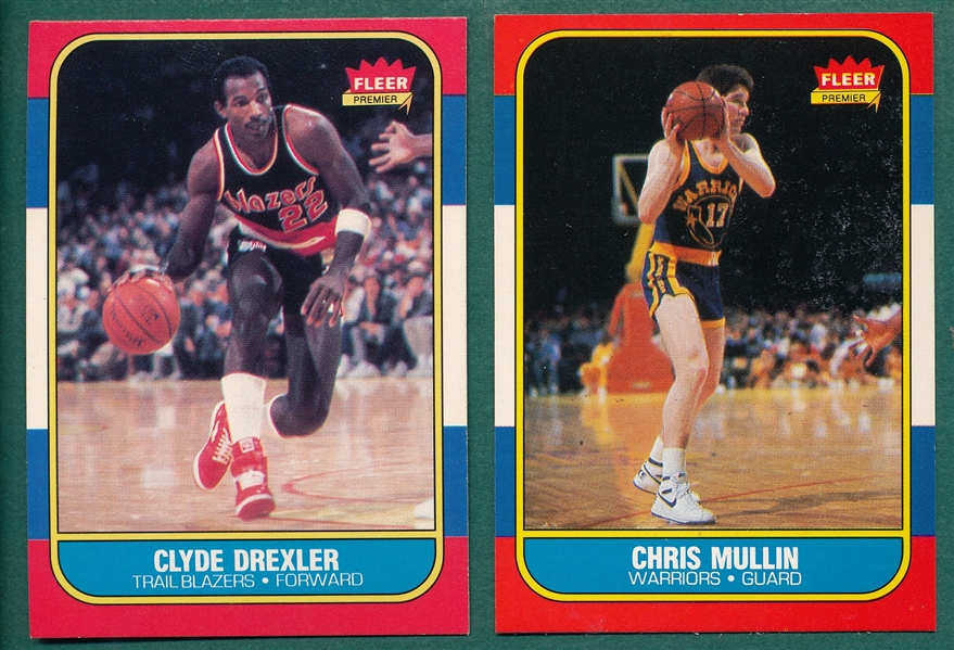 1986 Fleer BSKT Lot of (7) W/ #26 Drexler & #77 Mullin, Rookies