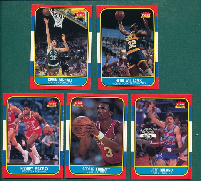 1986 Fleer BSKT Lot of (7) W/ #26 Drexler & #77 Mullin, Rookies