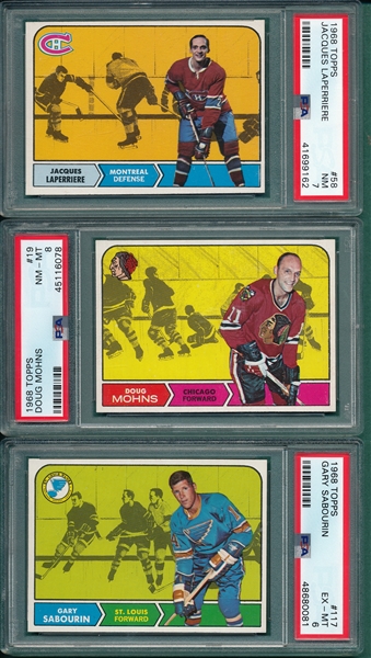 1968 Topps HCKY #19 Mohn, #117 Sabourin & #58 LaPerriere, Lot of (3) PSA