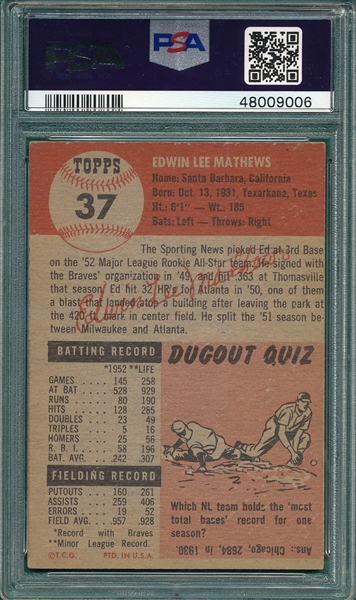 1953 Topps #37 Ed Mathews PSA 5 (MC)