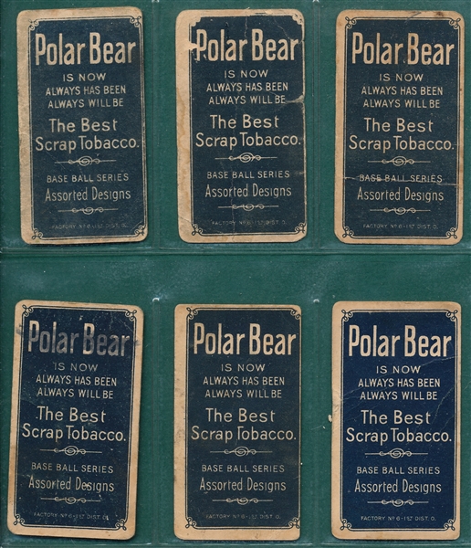 1909-1911 T206 Lot of (6) Polar Bear W/ Vic Willis, Throwing