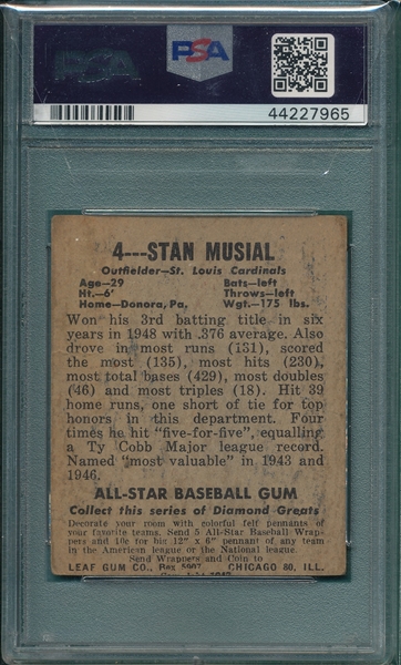 1948 Leaf Stan Musial PSA 3 *Rookie*