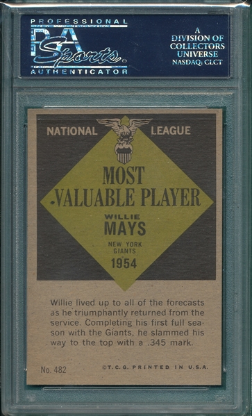 1961 Topps #482 Willie Mays, MVP, PSA 8