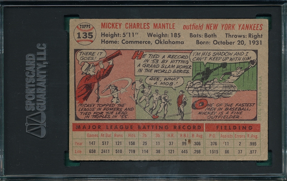 1956 Topps #135 Mickey Mantle SGC 2.5 *Gray*