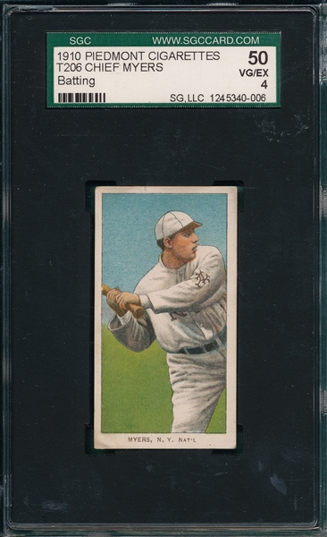 1909-1911 T206 Myers, Batting, Piedmont Cigarettes SGC 50