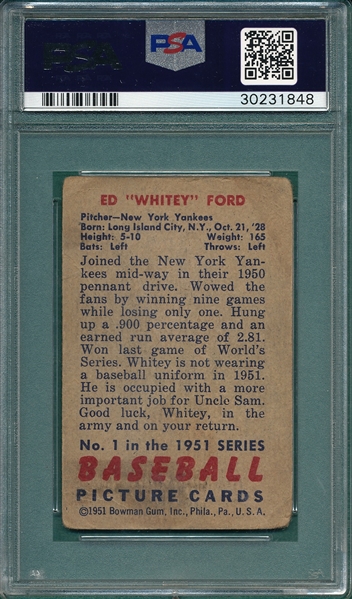 1951 Bowman #1 Whitey Ford PSA 1 *Rookie*