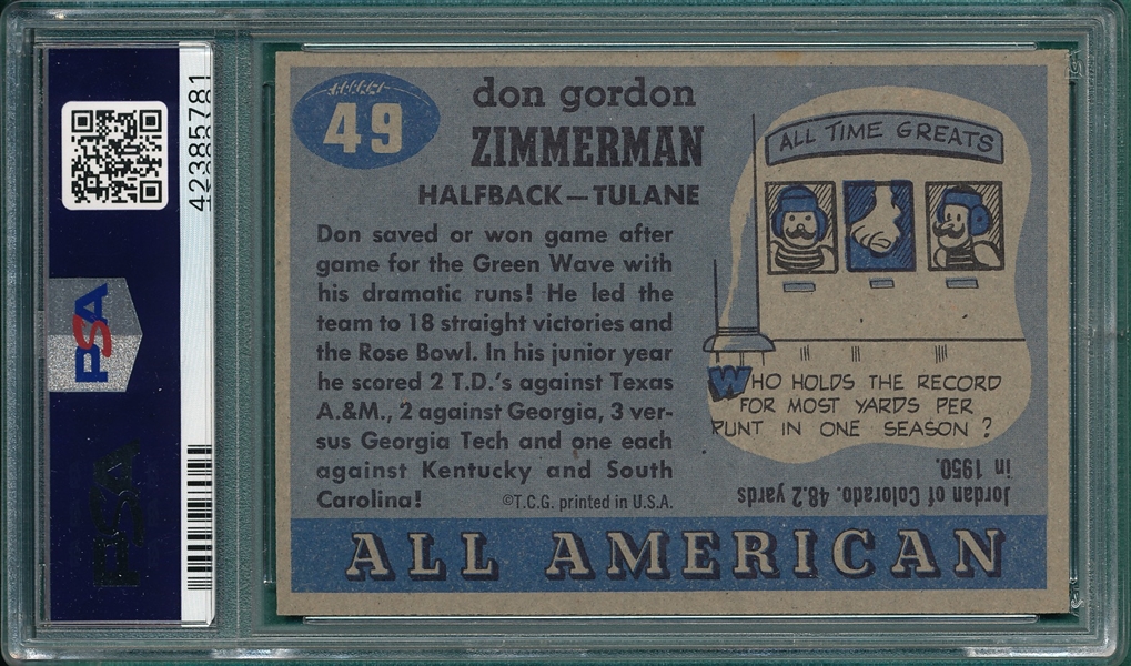 1955 Topps All American #49 Don Zimmerman PSA 8
