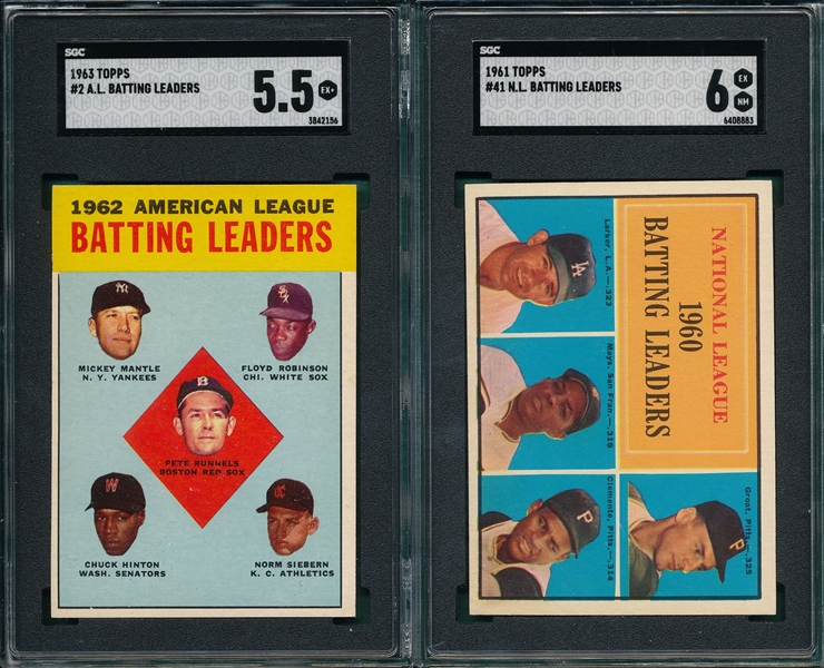 1961 Topps #41 NL Batting SGC 6 & 1963 #2 AL Batting W/ Mantle SGC 5.5, Lot of (2)
