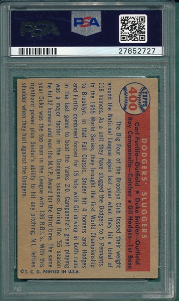 1957 Topps #400 Dodgers Sluggers W/ Snider & Campanella PSA 4
