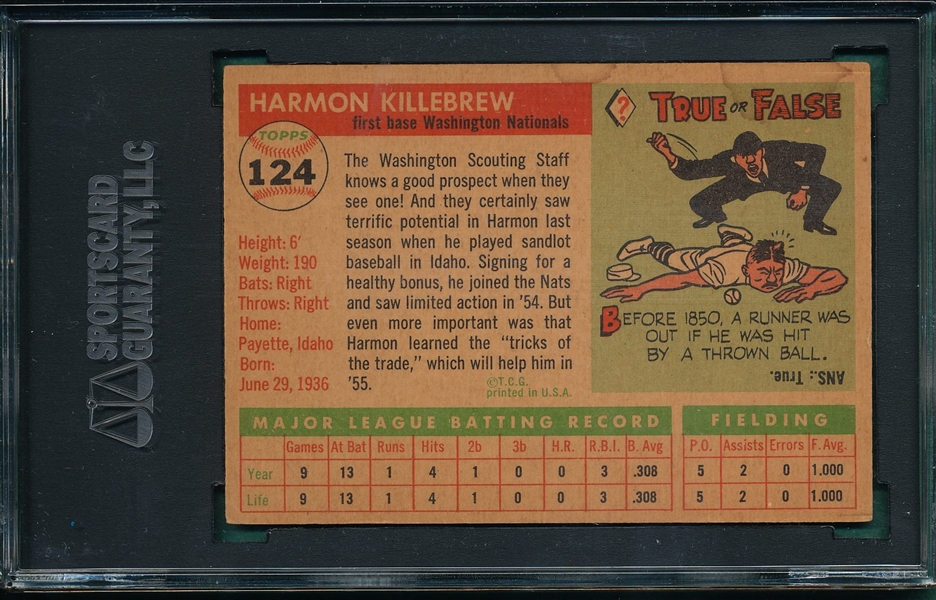 1955 Topps #124 Harmon Killebrew SGC 45 *Rookie*