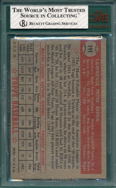 1952 Topps #191 Yogi Berra BVG 3.5