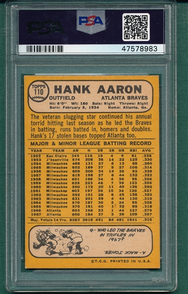 1968 Topps #110 Hank Aaron PSA 6
