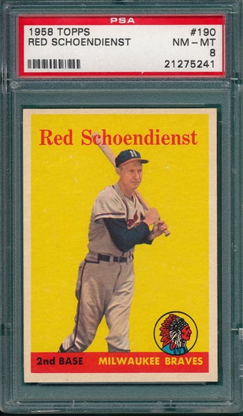 1958 Topps #190 Red Schoendienst PSA 8