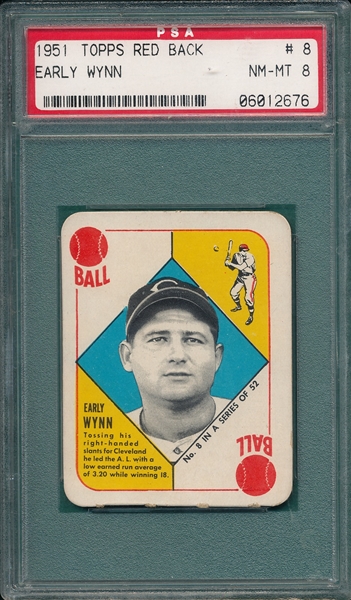 1951 Topps Red Back #08 Early Wynn PSA 8 