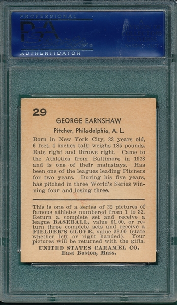 1932 U. S. Caramels #29 George Earnshaw PSA 6