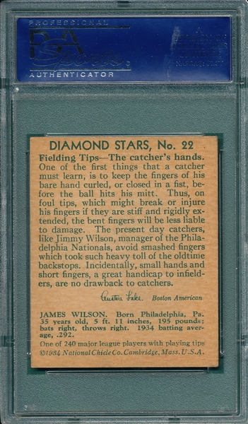 1934-36 Diamond Stars #22 Jimmy Wilson PSA 5
