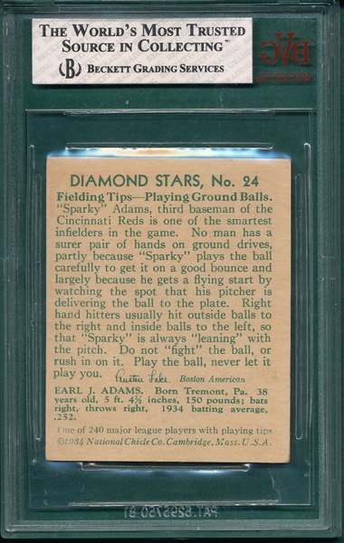 1934-36 Diamond Stars #24 Sparky Adams BVG 5