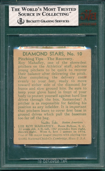 1934-36 Diamond Stars #10 LeRoy Mahaffey BVG 5 *A's Logo*
