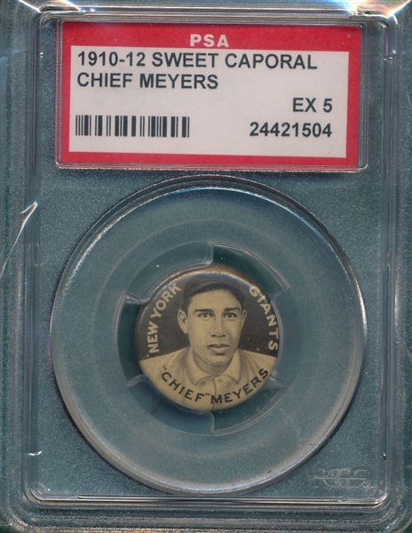 1910-12 P2 Pin, Chief Meyers Sweet Caporal Cigarettes PSA 5