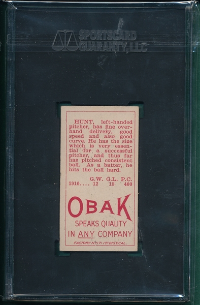 1911 T212-3 Hunt Obak Cigarettes SGC 4.5
