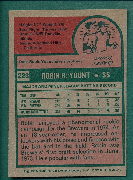 1975 Topps Lot of (7) HOFers W/ Ryan & Yount, Rookie
