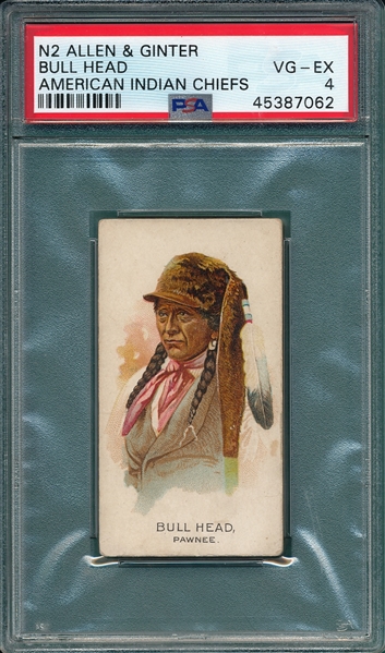 1888 N2 Bull Head, Indian Chiefs, Allen & Ginter Cigarettes PSA 4
