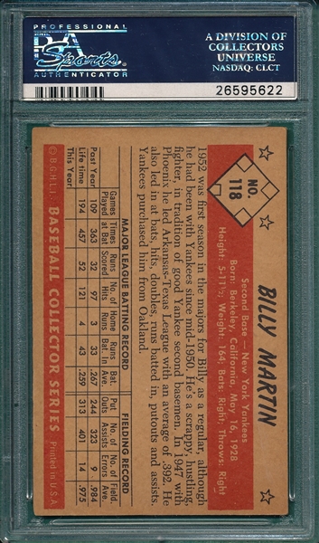 1953 Bowman Color #118 Billy Martin PSA 4