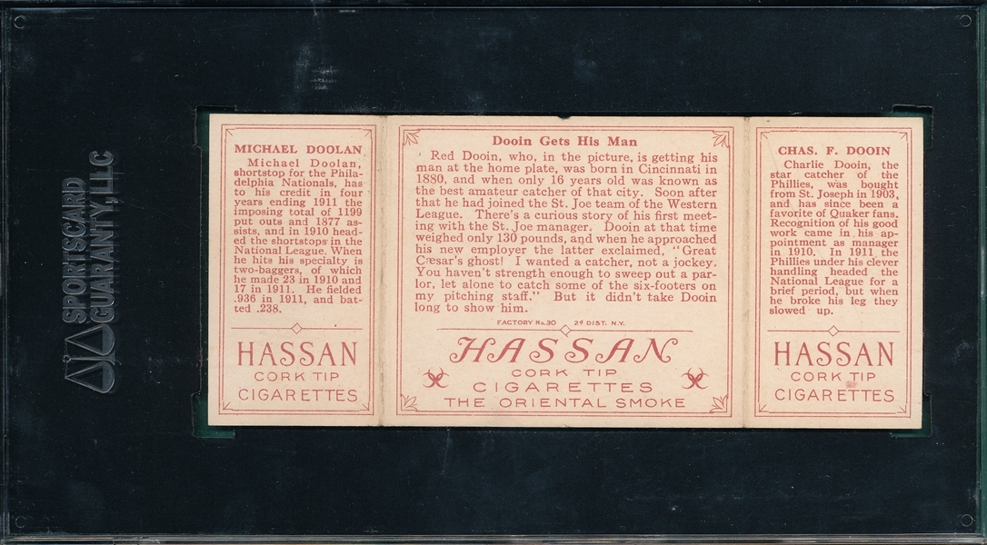 1912 T202 Dooin Gets His Man, Doolan/Dooin, Hassan Cigarettes SGC 3.5