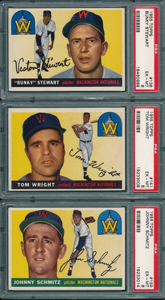 1955 Topps #136 Stewart, #141 Wright & #159 Schmitz, Lot of (3), PSA 6
