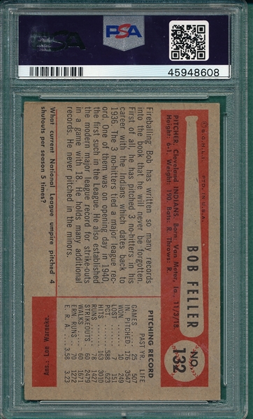 1954 Bowman #132 Bob Feller, Signed, PSA/DNA Authentic, Auto 8