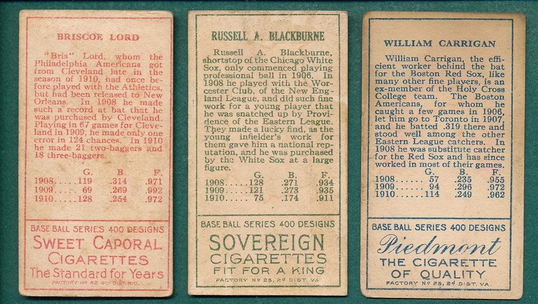 1911 T205 Lord, Carrigan & Blackburne, Lot of (3)