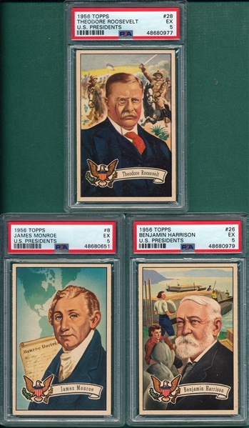 1956 Topps U. S. Presidents Lot of (3) W/ #28 Ted Roosevelt PSA