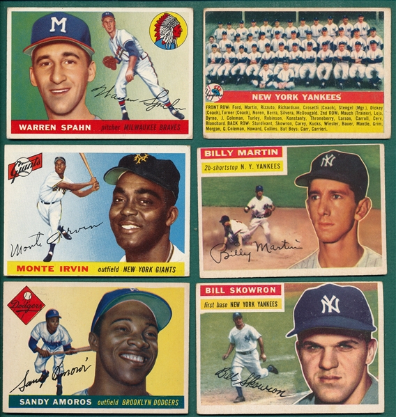 1955/56 Topps Lot of (6) W/ 56 Yankees Team