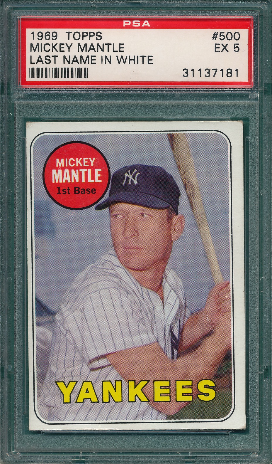 Lot Detail - 1969 Topps #500 Mickey Mantle PSA 5 *White Letters*