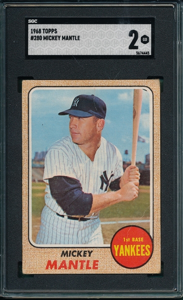 1968 Topps #280 Mickey Mantle SGC 2