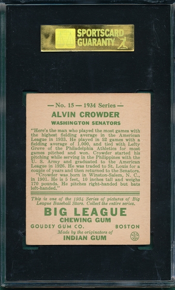 1934 Goudey #15 Alvin Crowder SGC 60