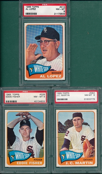 1965 Topps #328, #382 & #414 Al Lopez, Lot of (3) PSA 8