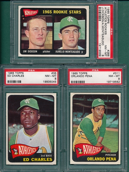 1965 Topps #286, #35 & #311, Lot of (3) PSA 8