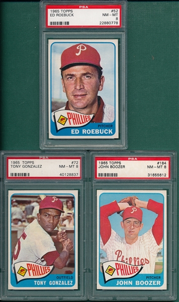 1965 Topps Lot of (5) W/ #555 Baldschun, SP, PSA 8 