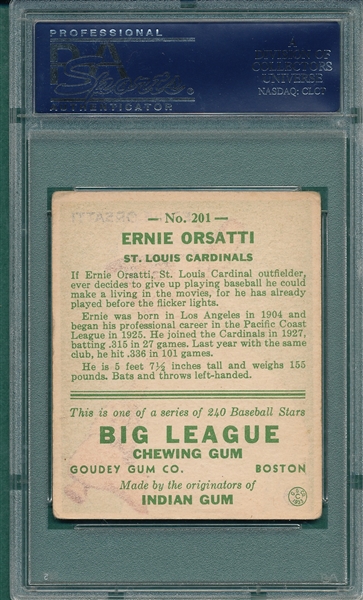 1933 Goudey #201 Ernie Orsatti PSA 4