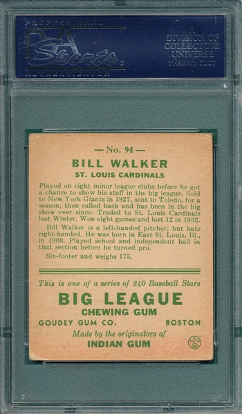 1933 Goudey #94 Bill Walker PSA 4