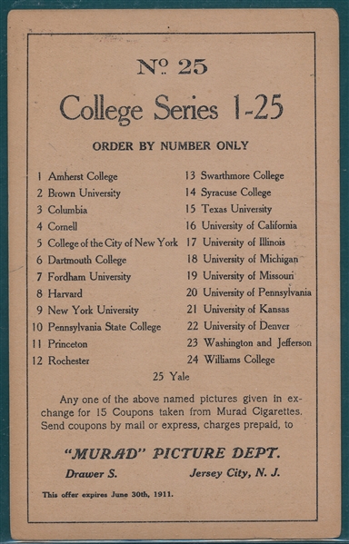 1910 T6 #25 Yale University Murad Cigarettes *Rowing*